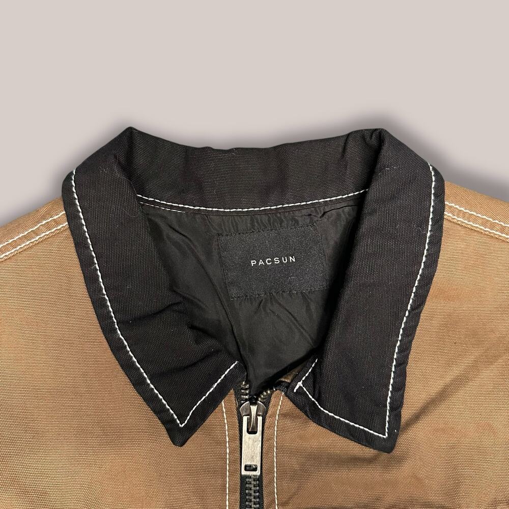 PacSun Brown/Black Contrast Stitch Canvas Zip Jacket - Men’s Size Large - Picture 4 of 7